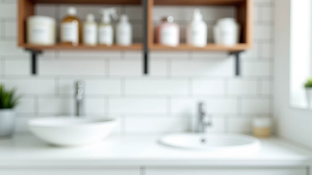 Bathroom vanity with organized cleaning supplies under sink in labeled containers